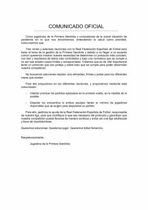 Las futbolistas piden ayuda a la Federación para disponer de un protocolo Covid &quot;que nos proteja y se cumpla&quot;