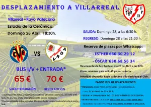 Cartel del desplazamiento a Villarreal de la Federación de Peñas del Rayo Vallecano