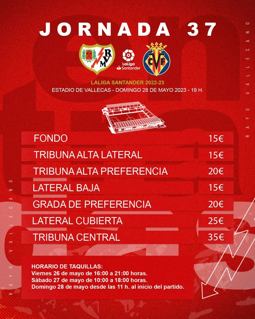 Precio de las entradas para el Rayo - Villarreal