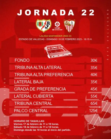 El Rayo - Sevilla costará entre 30 y 65 euros