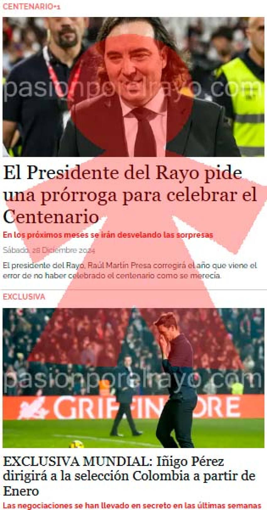 Imagen de las dos noticias inventadas con motivo del Día de los Inocentes 2024