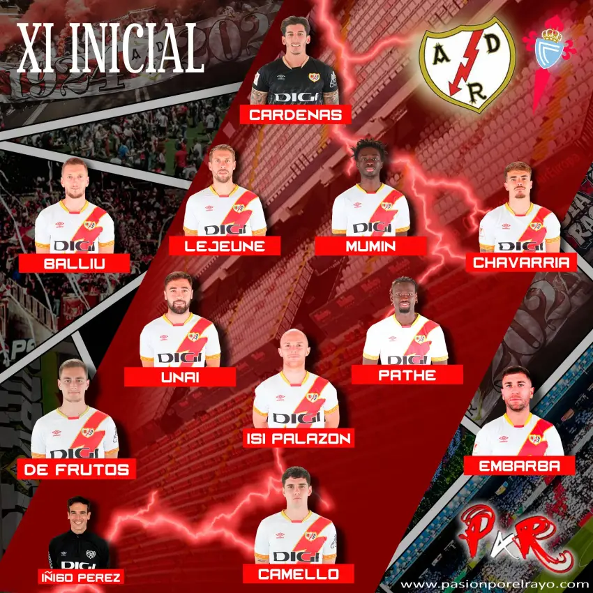 11 titular del Rayo Vallecano contra el Celta de Vigo en Vallecas