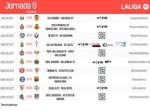 Horarios de la jornada 9 de liga