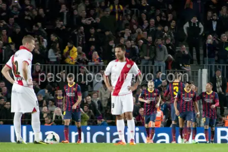 Imagen de PxR en el Camp Nou con la celebración de un gol del Barcelona ante el Rayo Vallecano
