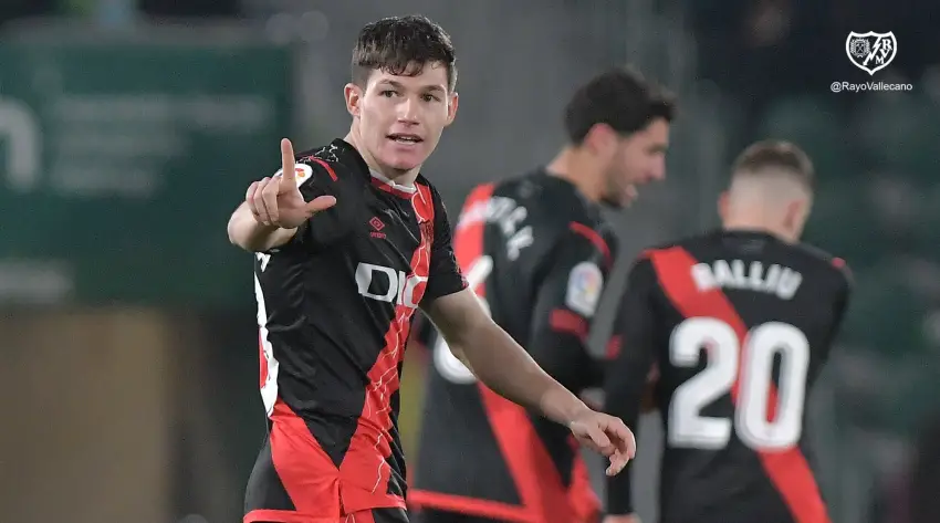 Fran García celebra su gol contra el Elche