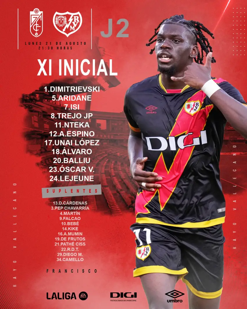 Once inicial del Rayo ante el Granada