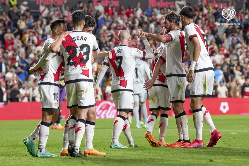 Celebración de un gol del Rayo Vallecano esta temporada