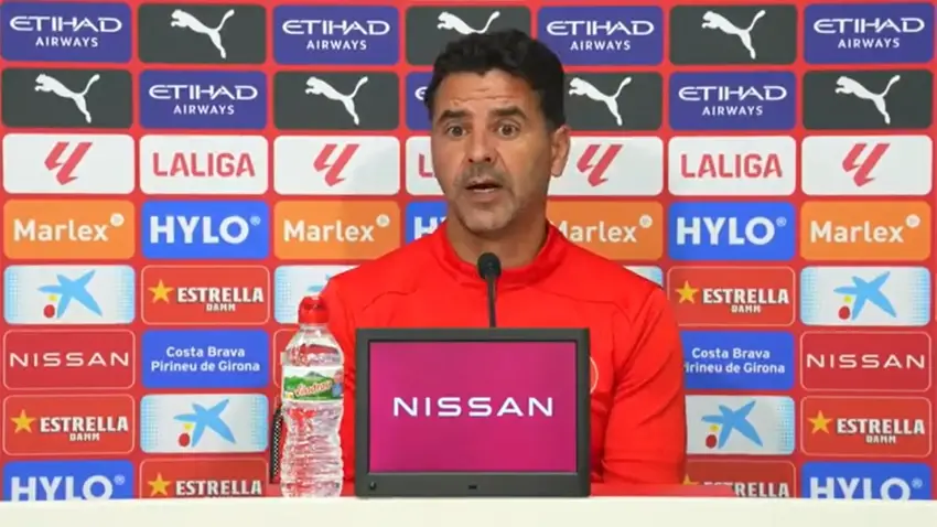 Míchel, en la rueda de prensa previa del Girona - Rayo Vallecano