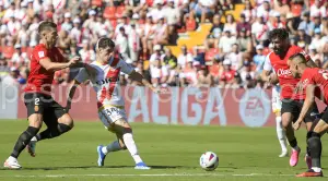 Acción en la que Camello asistía a Alvaro García para el 1-0 ante el Mallorca