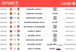 Horarios de la jornada 15 de liga