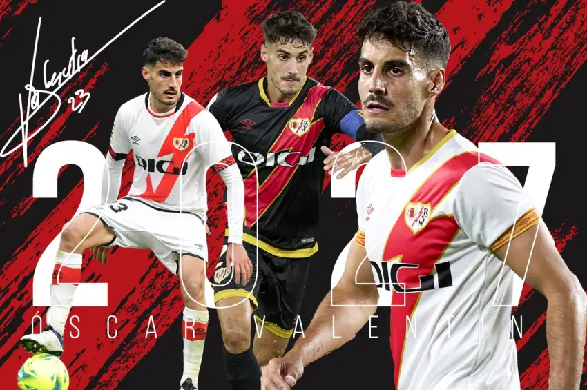 Óscar Valentín, en un diseño promocional del Rayo Vallecano