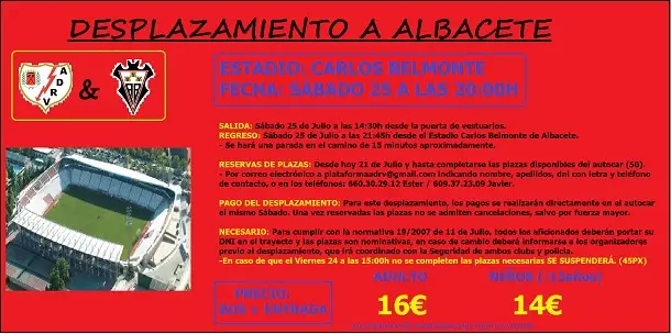 Las Peñas del Rayo te llevan a Albacete por 16 euros