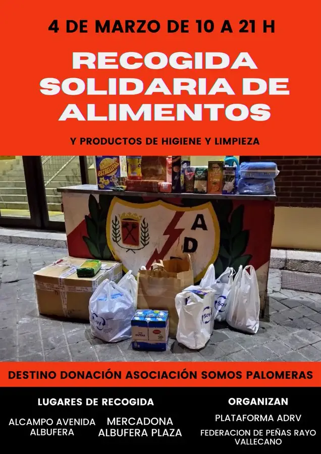 La Plataforma ADRV y la Federación de Peñas organizan una recogida solidaria de alimentos