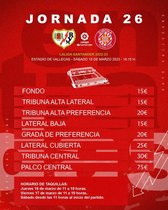 Las entradas para ver el Rayo – Girona costarán entre 15 y 30 euros