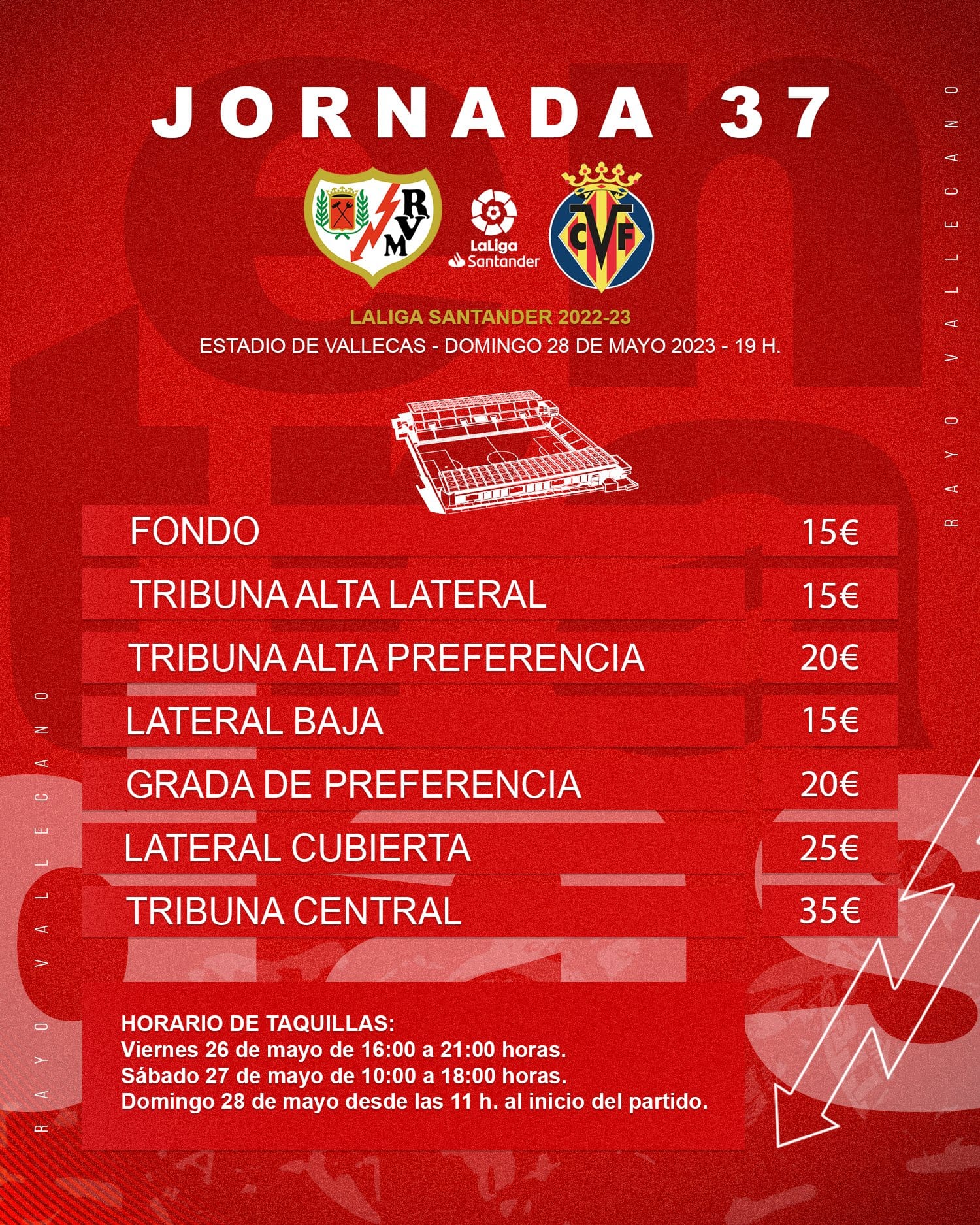 Ya se conocen los precios de las entradas para el Rayo – Villarreal