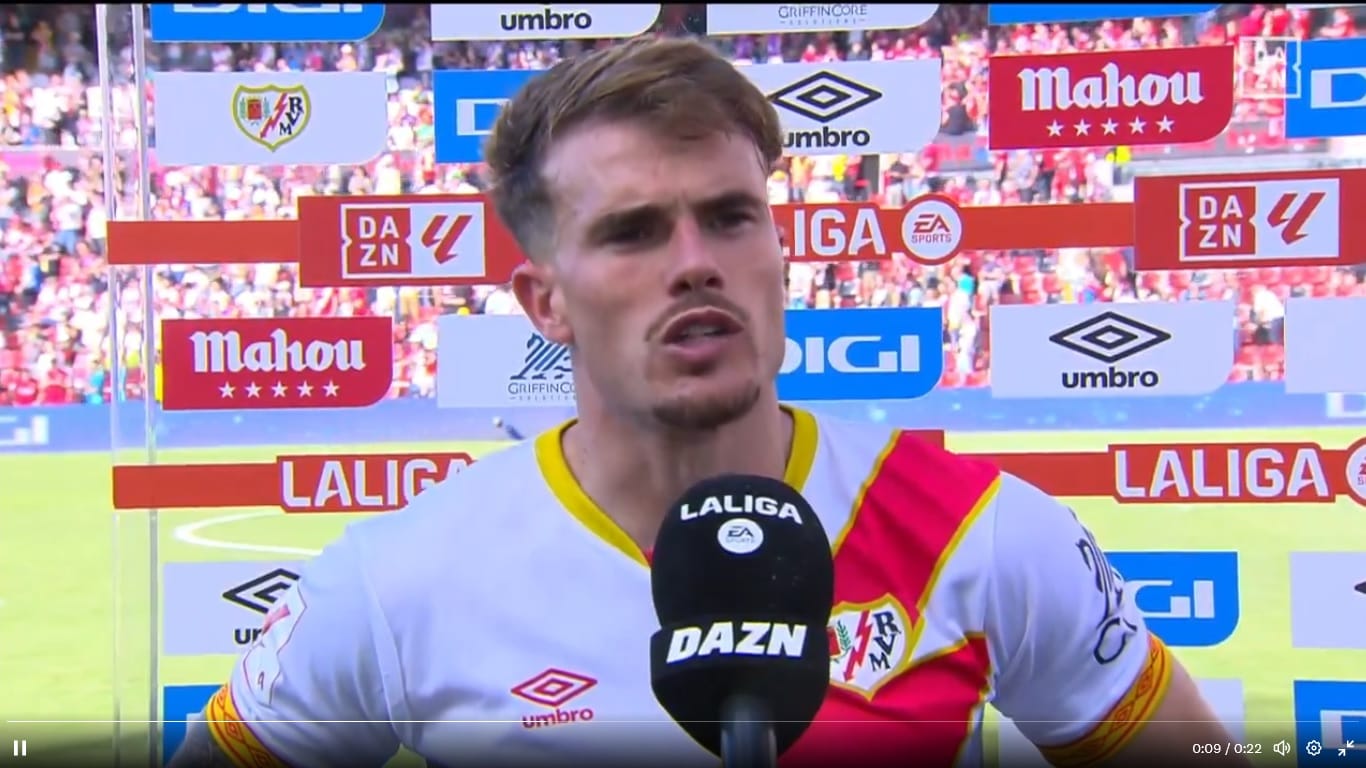 Pep Chavarría, tras el Rayo 2-1 Osasuna: «Me alegro mucho por todo el rayismo»