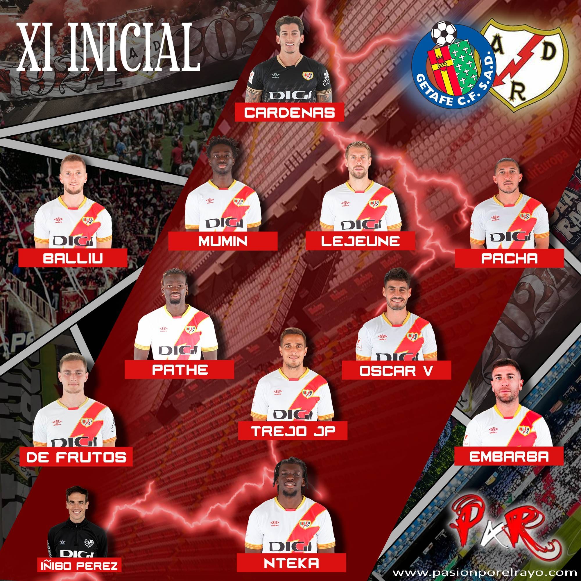 Once titular del Rayo Vallecano contra el Getafe