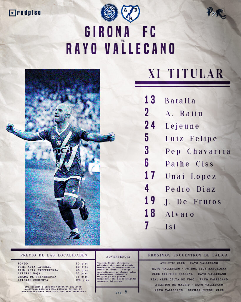 11 titular del Rayo Vallecano en Girona 3 Alineación Girona - Rayo Vallecano