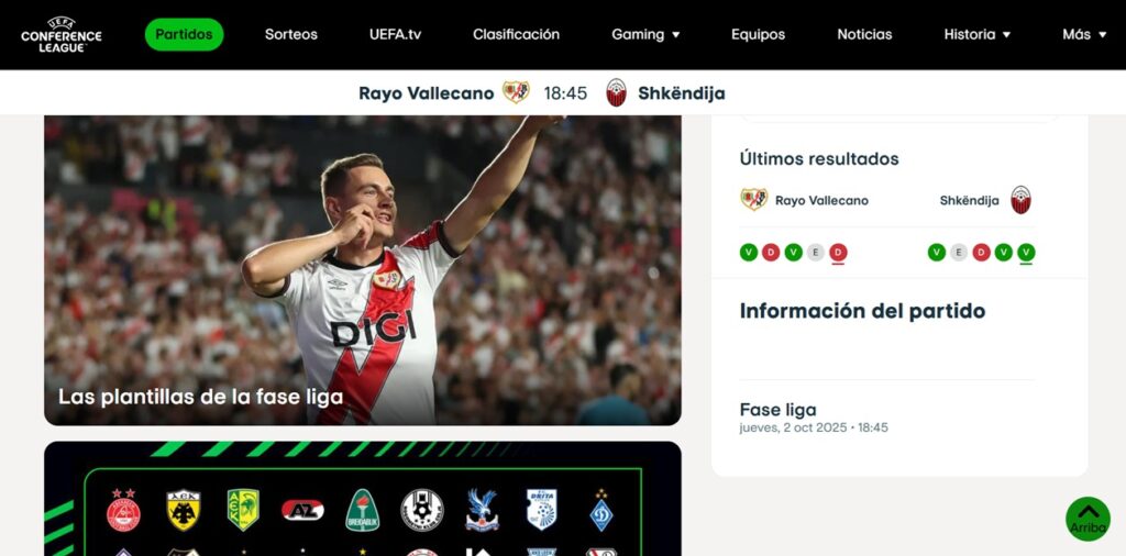 Rayo Vallecano y Lincoln Red Imps, únicos equipos de la Conference League sin estadio definido 3 Captura de la página de la Conference League (c) UEFA