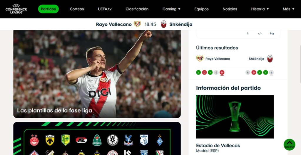 Web UEFA Rayo - Shkendija