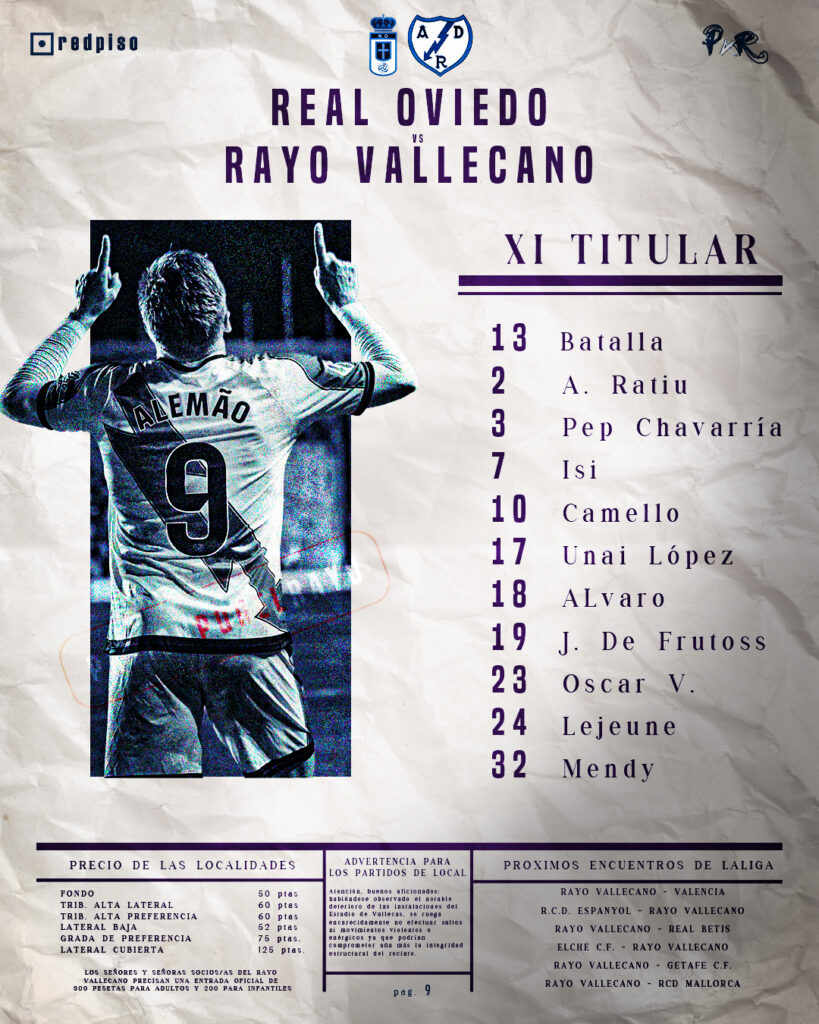 cartel alineación rayo vallecano contra oviedo
