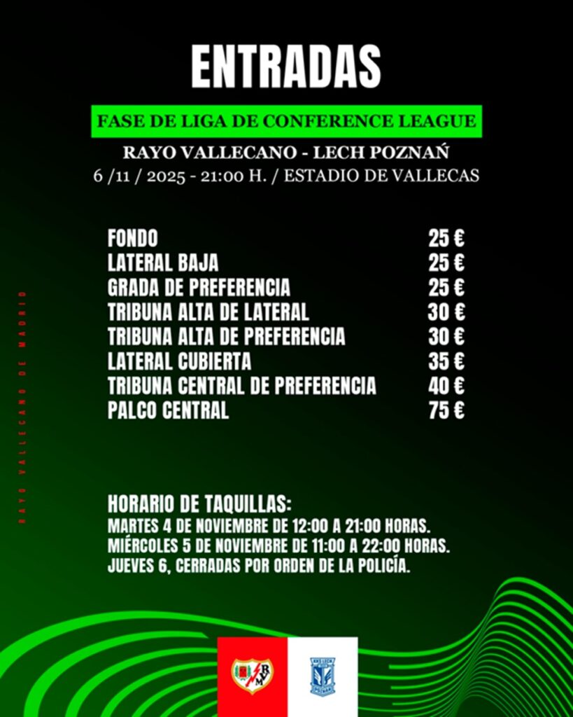 Cartel de entradas del Rayo Vallecano - Lech Poznan