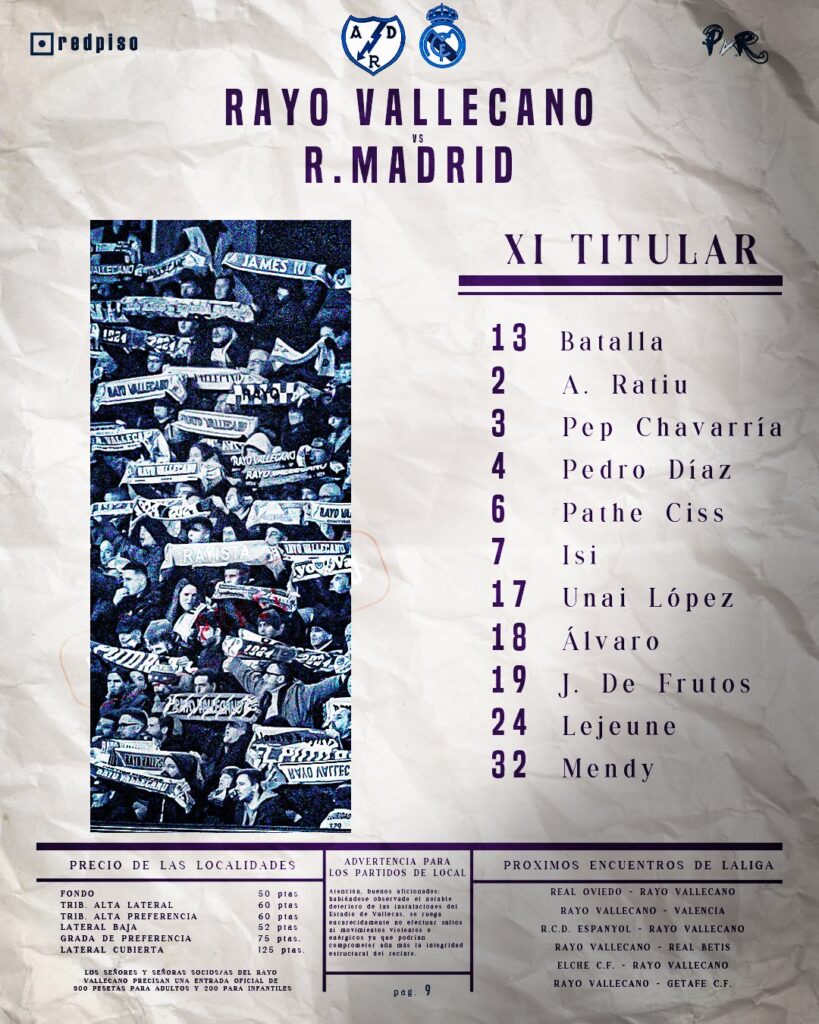 11 titular del Rayo Vallecano contra el Real Madrid 3 Alineación titular Rayo Vallecano - Real MAdrid