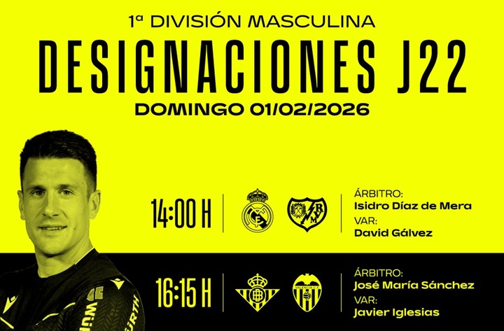 Árbitros del Real Madrid – Rayo Vallecano (jornada 22)