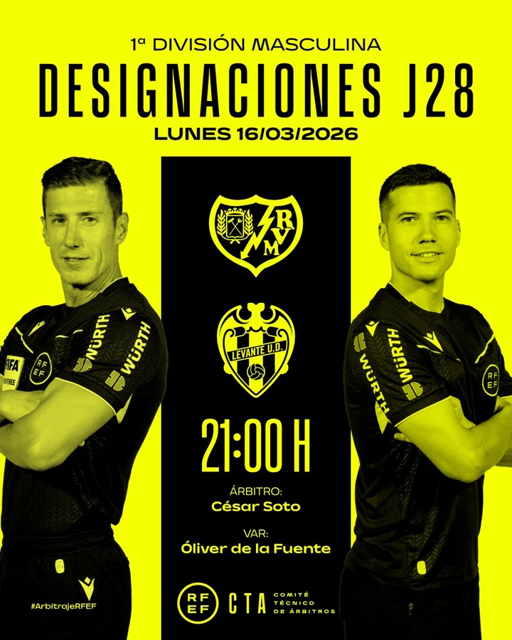 Cartel de árbitros del Rayo Vallecano - Levante (c) RFEF