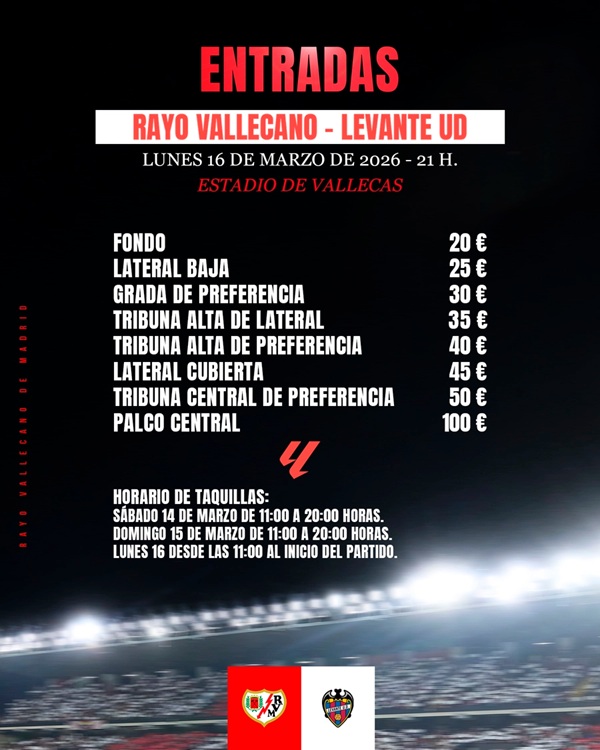 Cartel entradas Rayo Vallecano - Levante (c) Rayo Vallecano