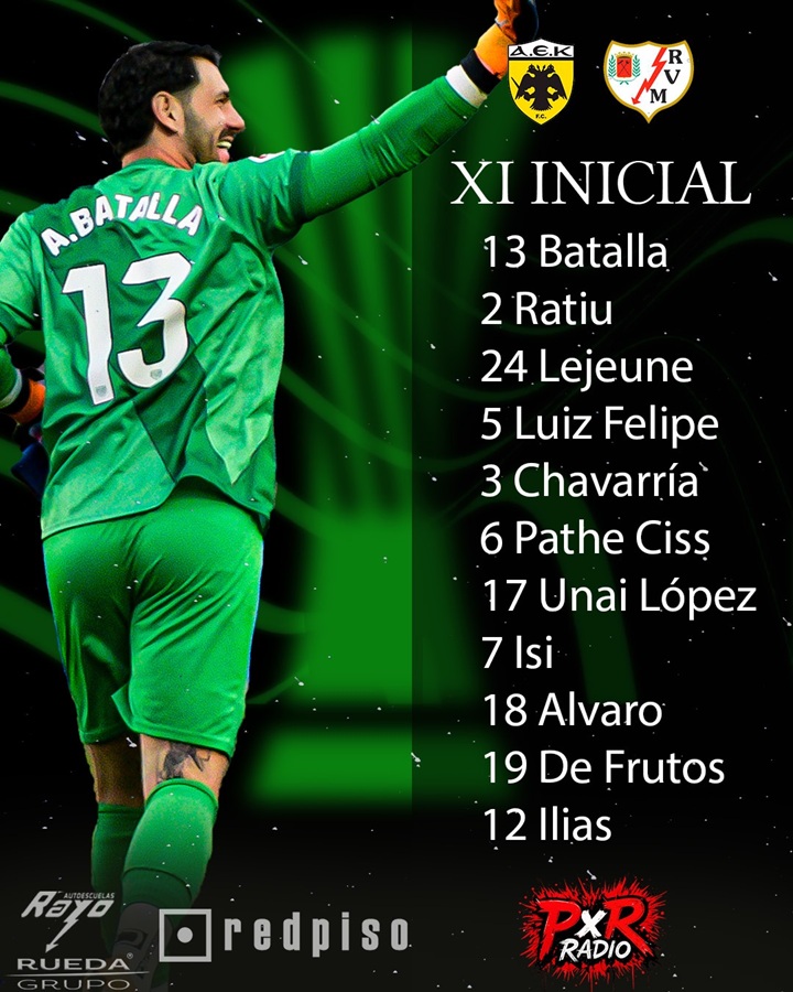 11 titular del Rayo Vallecano en Atenas contra el AEK (c) Pasión por el Rayo