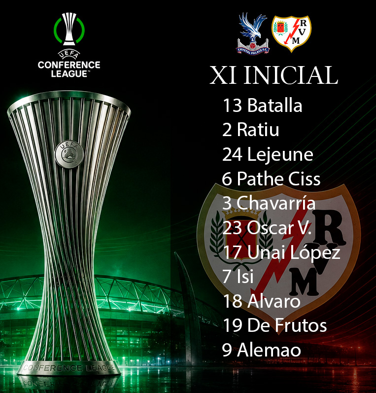 Cartel alineación del Rayo en la final de la Conference League