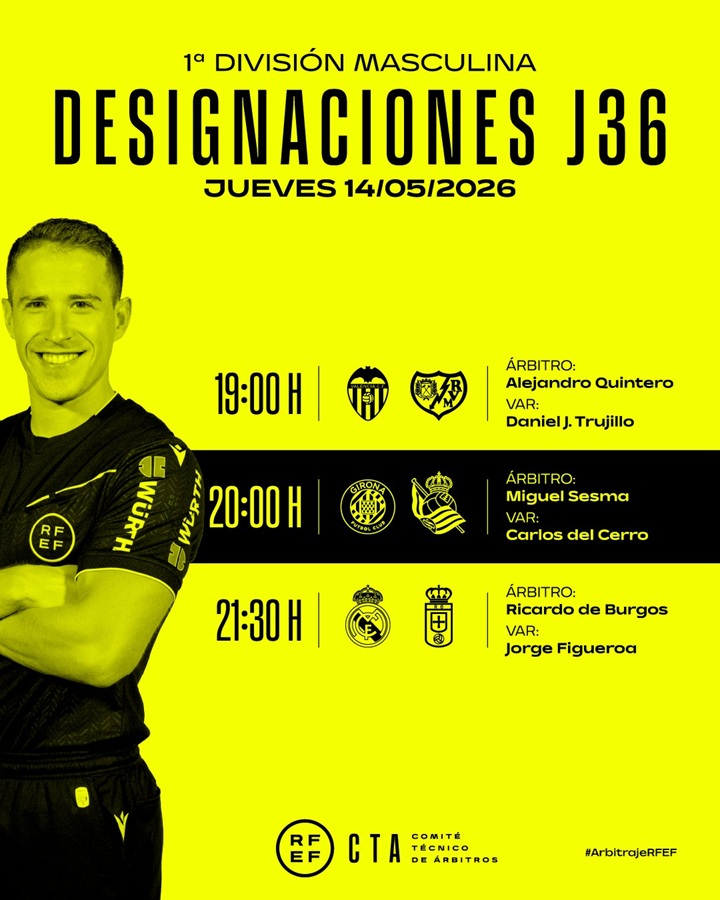Árbitros Valencia - Rayo Vallecano (jornada 36) 4 Cartel árbitros Valencia - Rayo Vallecano (c) RFEF
