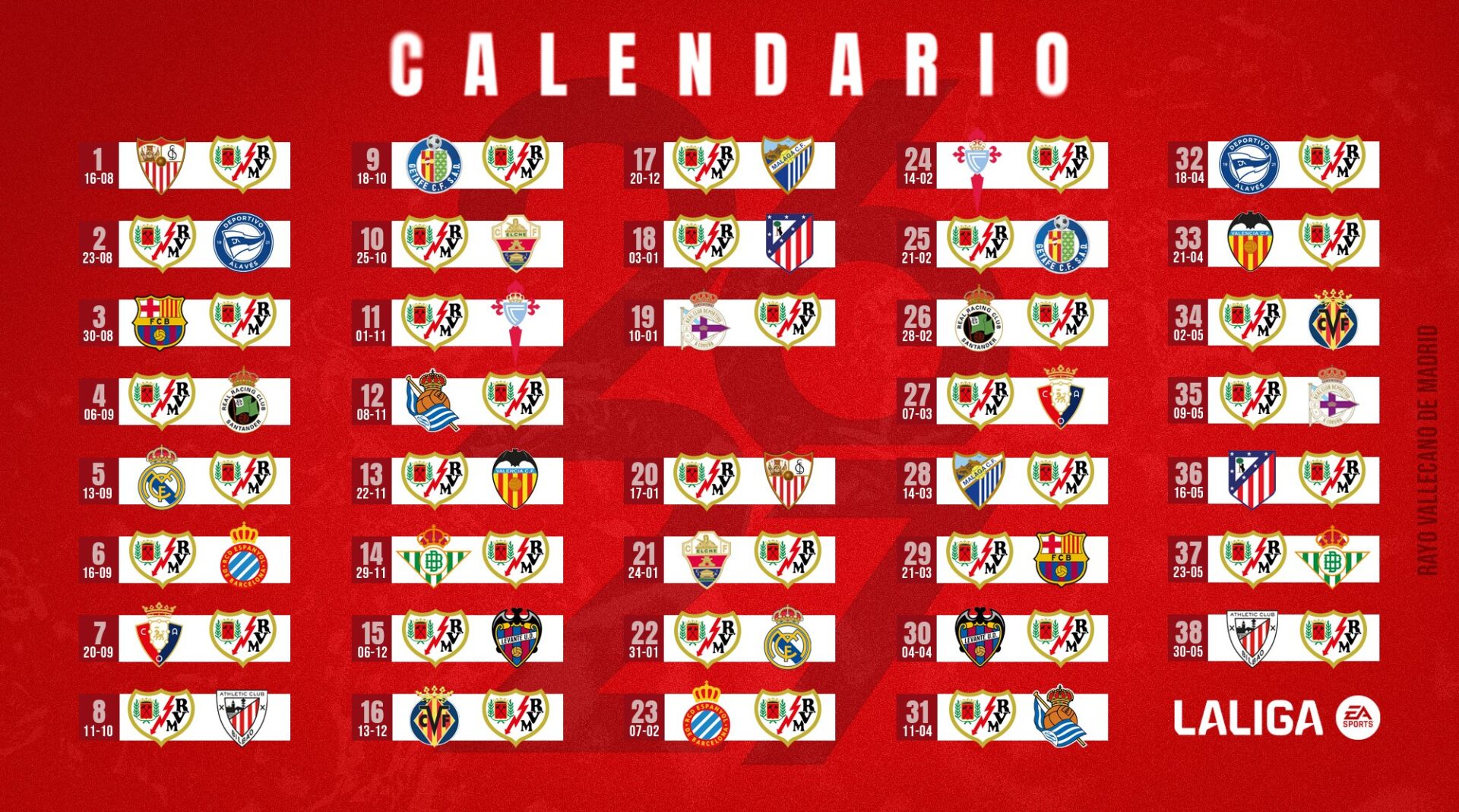 El regreso de Íñigo Pérez a Vallecas, en la jornada 34: Rayo - Villarreal 4 Calendario Rayo Vallecano 2026/2027