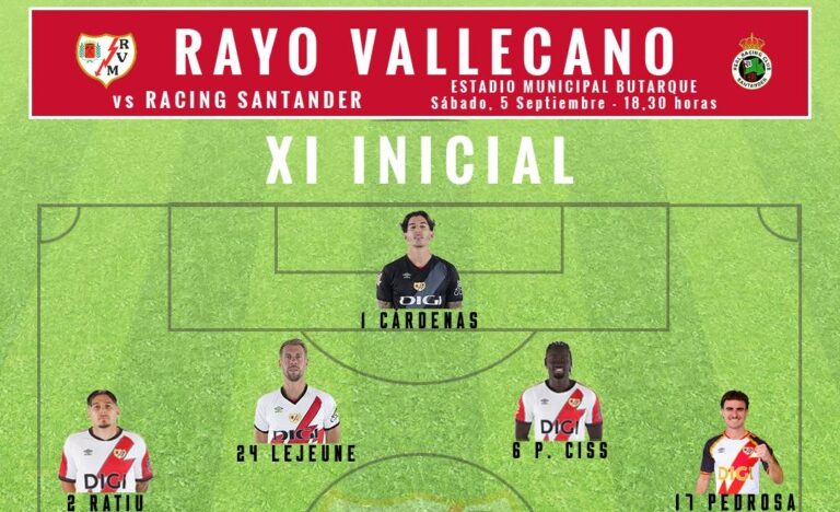 Imagen del artículo sobre Alineación titular del Rayo Vallecano contra el Racing de Santander