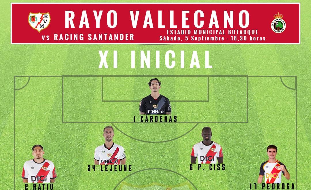 Alineación titular del Rayo Vallecano contra el Racing de Santander