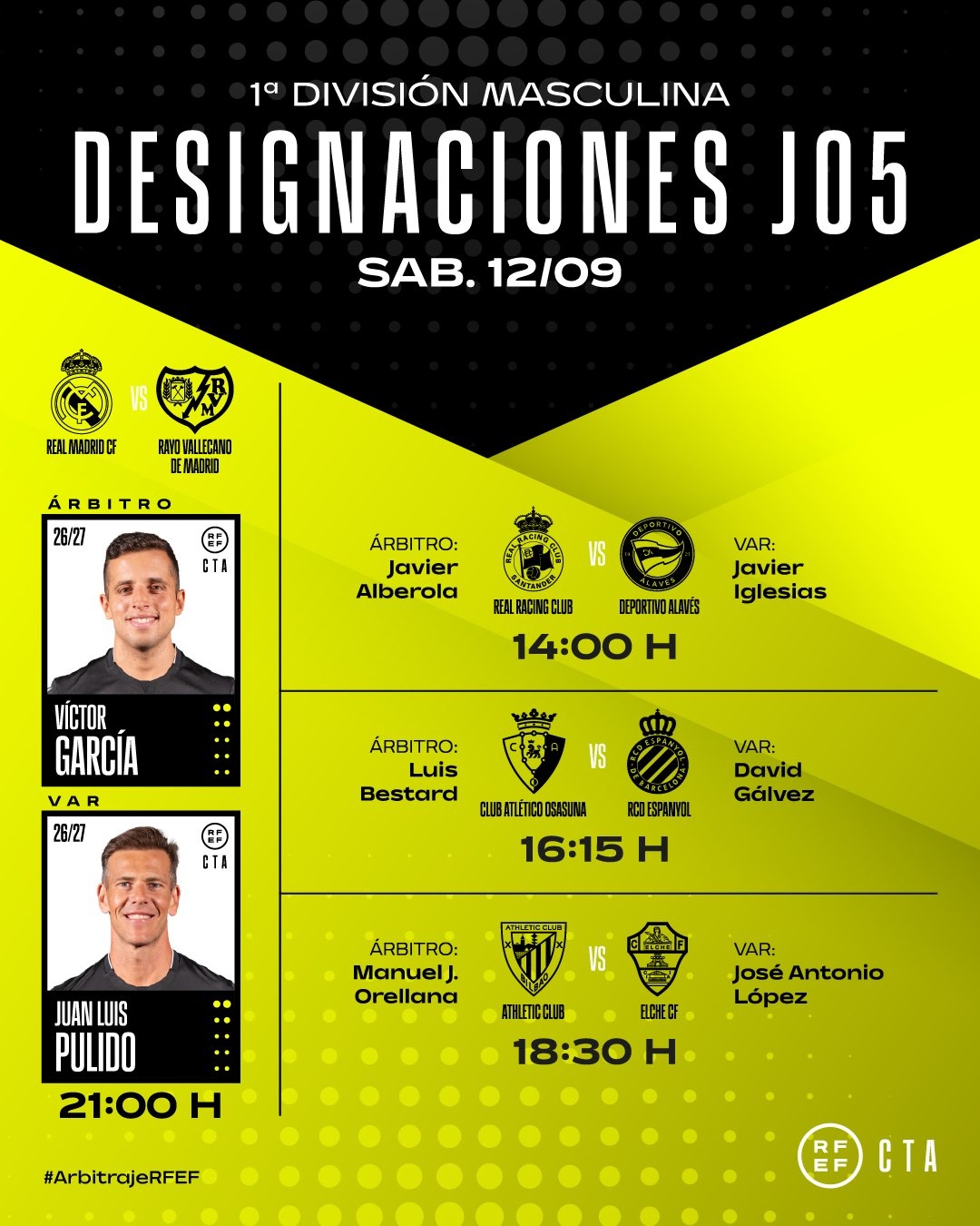 Árbitros del Real Madrid - Rayo Vallecano (jornada 5) 4 Cartel de los árbitros del Real Madrid - Rayo Vallecano (c) RFEF