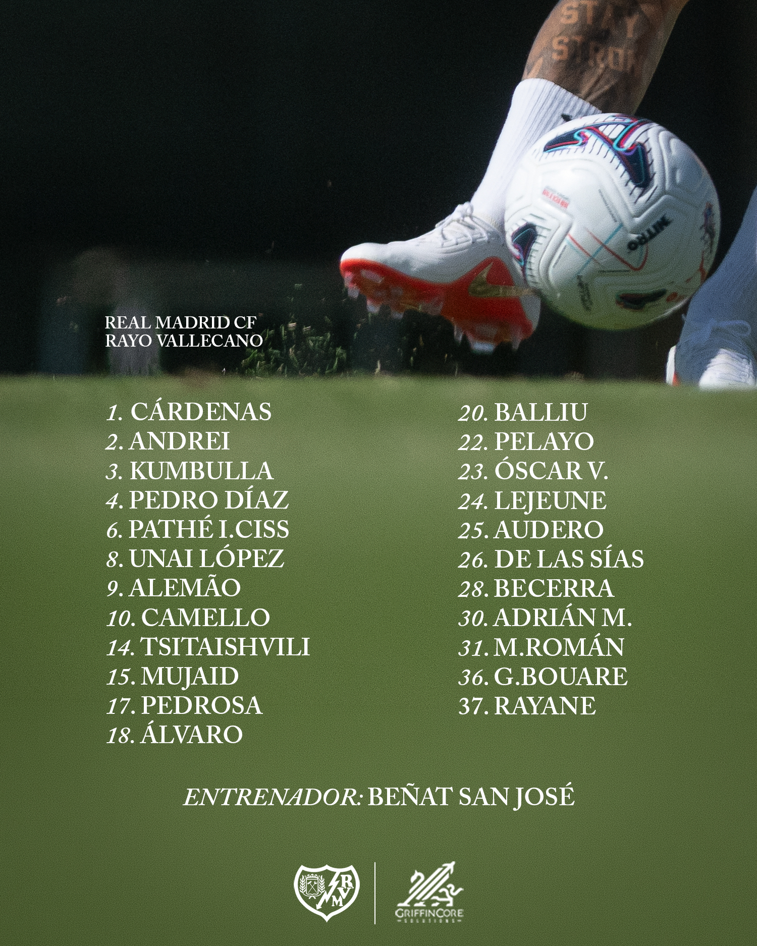 Convocatoria del Rayo Vallecano contra el Real Madrid 2 Convocatoria Real Madrid - Rayo Vallecano