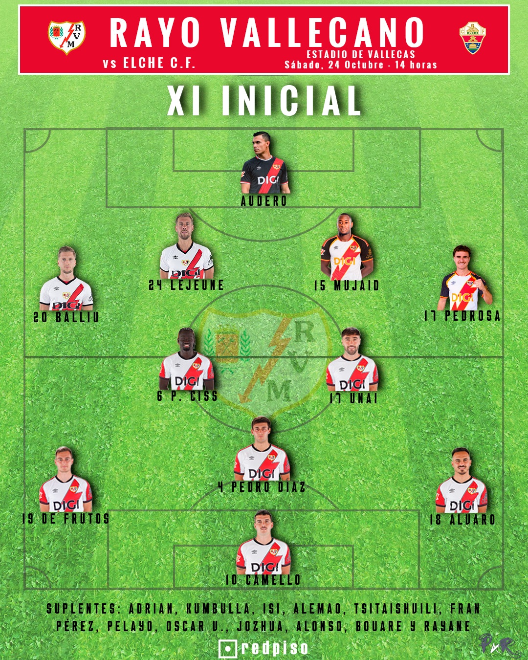 Alineación titular del Rayo Vallecano contra el Elche (jornada 10) 2 Alineación titular del Rayo Vallecano contra el Elche (c) Pasión por el Rayo