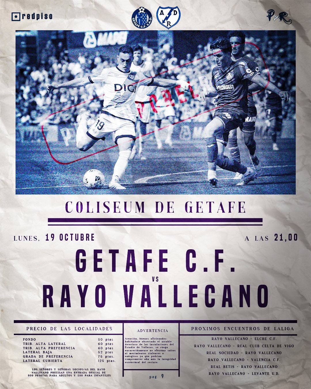 Getafe - Rayo Vallecano: Lunes noche fútbol 2 Cartel del Getafe - Rayo Vallecano (c) Pasión por el Rayo